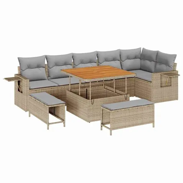 vidaXL Trädgårdsoffset med kudde 11 pcs Beige och Ljusgrå konstrotting Endast idag