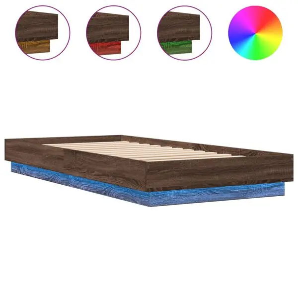 vidaXL Sängram med LEDs brun ek 100x200 cm Begränsat erbjudande