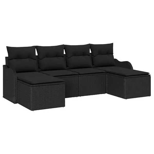 vidaXL Trädgårdsoffset med kudde 6 pcs Svart Poly rattan Kundfavorit