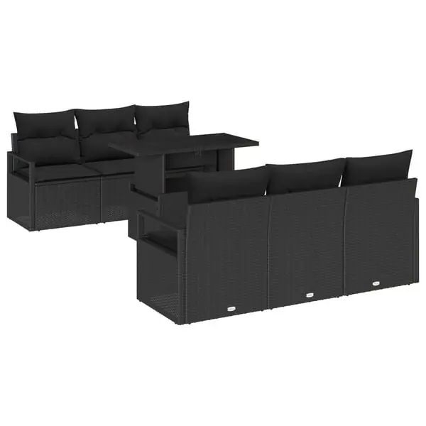 Endast denna vecka vidaXL Trädgårdsoffset med kudde med lagring 7 pcs Svart Poly rattan