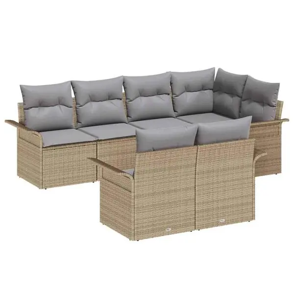 vidaXL Trädgårdsoffset med kudde 7 pcs Beige konstrotting Populärt val