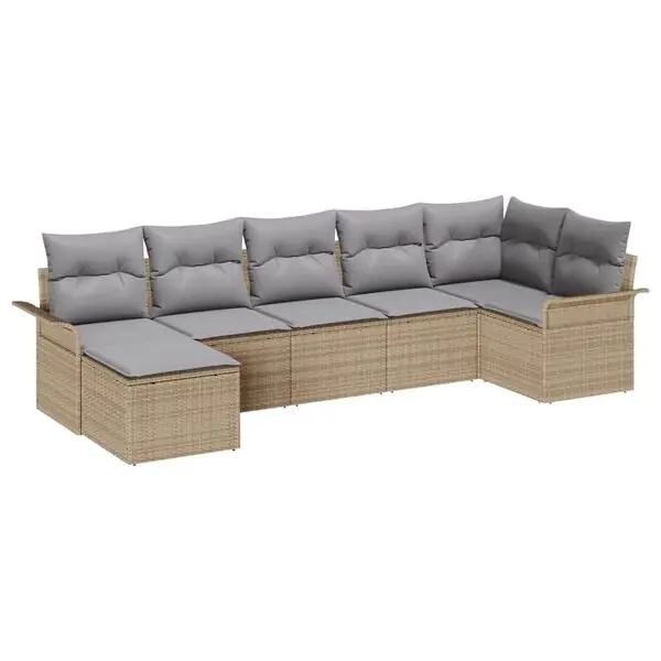 vidaXL Trädgårdsoffset med lagring 7 pcs Beige konstrotting Reapris