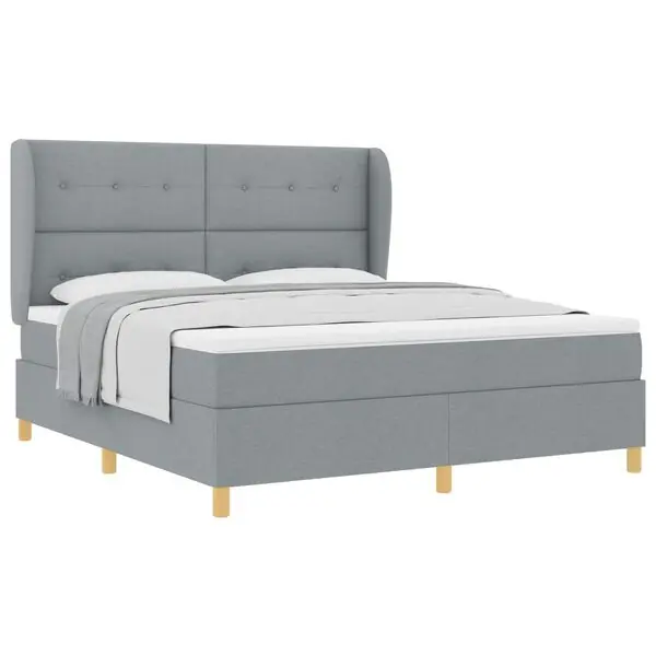 Rabatt vidaXL Bäddfjäder med madrass med huvudgavel Ljusgrå 200 x 180 cm tyg