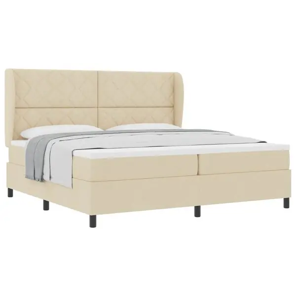 vidaXL Bäddfjäder med madrass med huvudgavel Kräm 200 x 200 cm tyg Begränsat antal