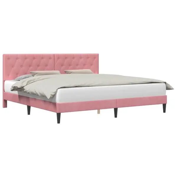 vidaXL Sängram med huvudgavel Rosa 200 x 200 cm Sammet Rabatt