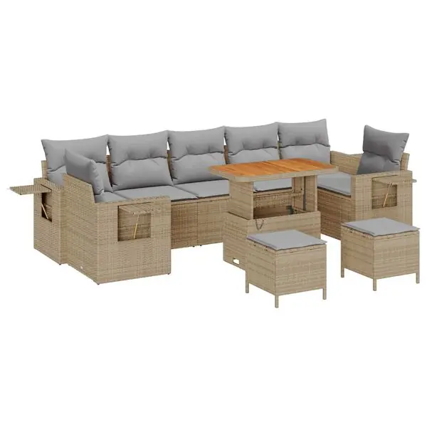 vidaXL Trädgårdsoffset med kudde 10 pcs Beige konstrotting Extra rabatt