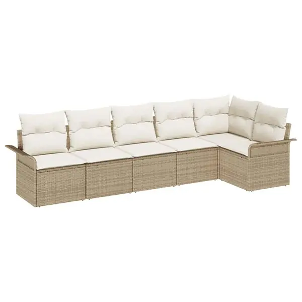 I lager vidaXL Trädgårdsoffset med kudde med lagring 6 pcs Beige Poly rattan