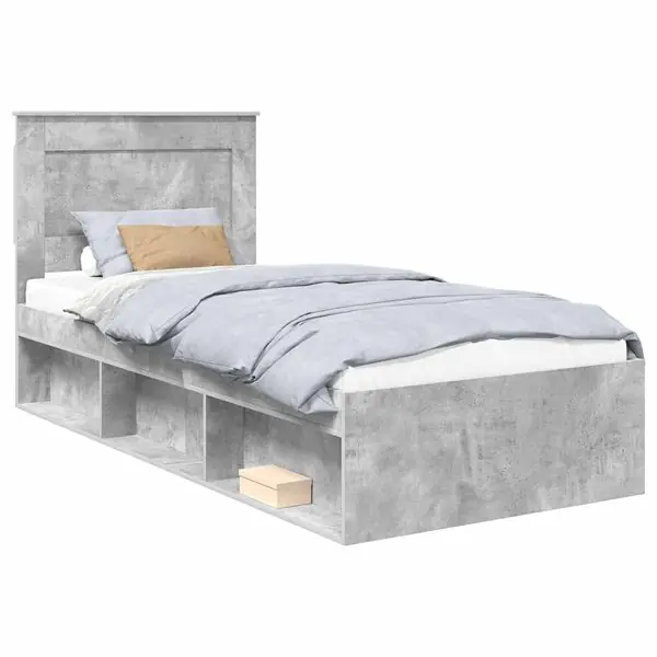 vidaXL Sängram med huvudgavel Betonggrå 90 x 190 cm Massiv furu Extra rabatt