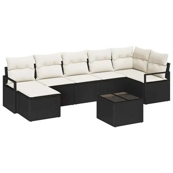vidaXL Soffset med kudde 8 pcs Svart konstrotting Sista chansen