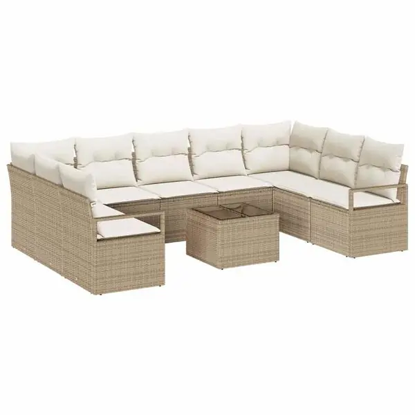 Rea vidaXL Trädgårdsoffset 10 pcs Beige och gräddfärgad konstrotting