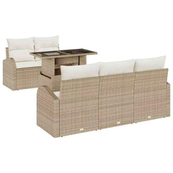 Erbjudande vidaXL Trädgårdsoffset med kudde med kudde 6 pcs Beige Poly Rattan