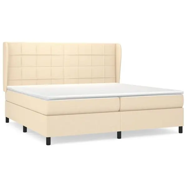 vidaXL Ramsäng med madrass gräddvit 200x200 cm tyg Fri frakt