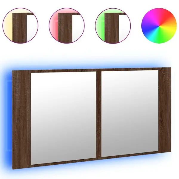 vidaXL Spegelskåp med LED brun ek 90x12x45 cm akryl Erbjudande
