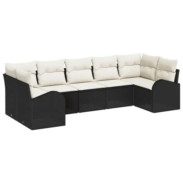 Säker betalning vidaXL Trädgårdsoffset med kudde 7 pcs Svart Poly Rattan