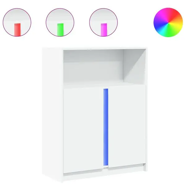 vidaXL Skänk med LED vit 77x34x100 cm konstruerat trä Nedsatt pris