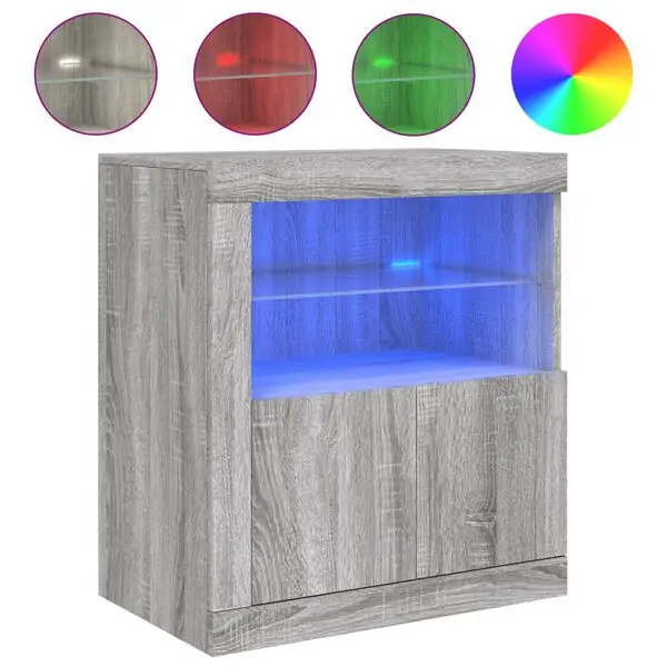 vidaXL Skänk med LED-belysning grå sonoma 60,5x37x67 cm Extra rabatt
