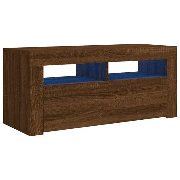 vidaXL Tv-bänk med LED-belysning brun ek 90x35x40 cm Rea