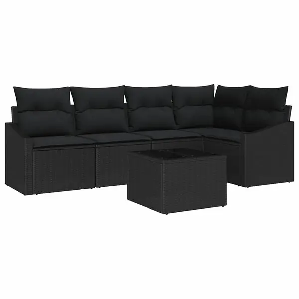 vidaXL Soffset med kudde 6 pcs Svart konstrotting Begränsat antal