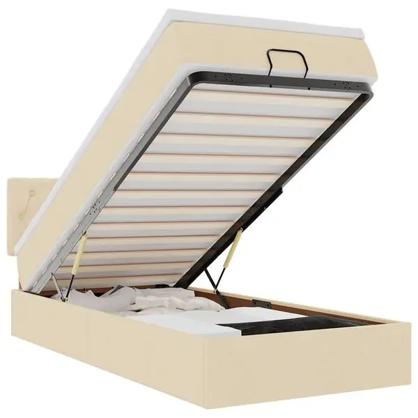 vidaXL Ottoman sängram med madrass gräddvit 80x200 cm tyg Fynd