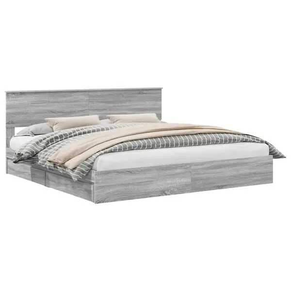 vidaXL Förvaringssäng med låda Grå Sonoma 200 x 200 cm Konstruerat trä Utförsäljning