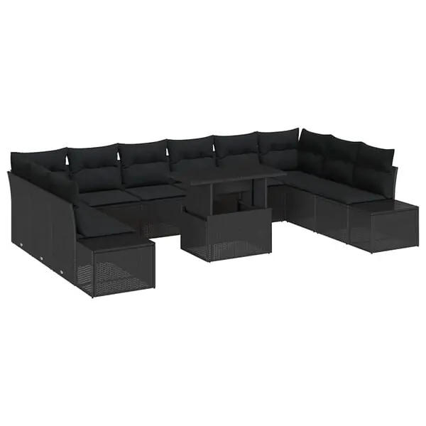 Sänkt pris vidaXL Trädgårdsoffset med lagring 11 pcs Svart Poly rattan