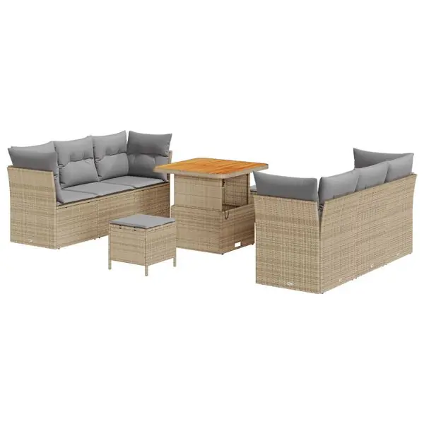 vidaXL Trädgårdsoffset med kudde 9 pcs Beige och Ljusgrå konstrotting Endast idag
