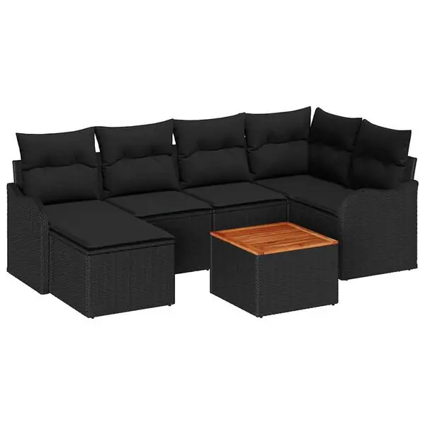 vidaXL Trädgårdsoffset med lagring 7 pcs Svart konstrotting Billig