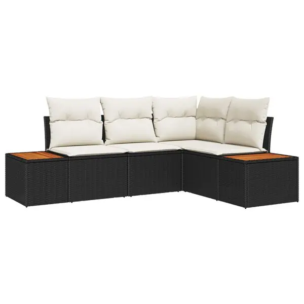 vidaXL Trädgårdsoffset med kudde 4 pcs Svart och kräm Polyrattan Begränsat antal