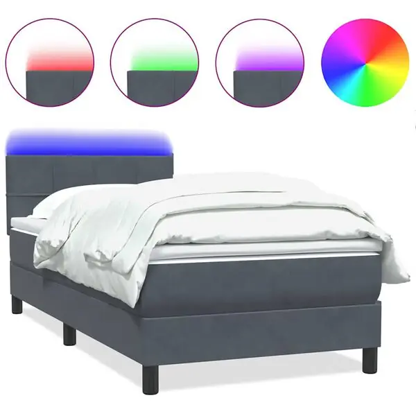 Kampanjpris vidaXL Resårsäng med madrass och LED mörkgrå 80x210 cm sammet