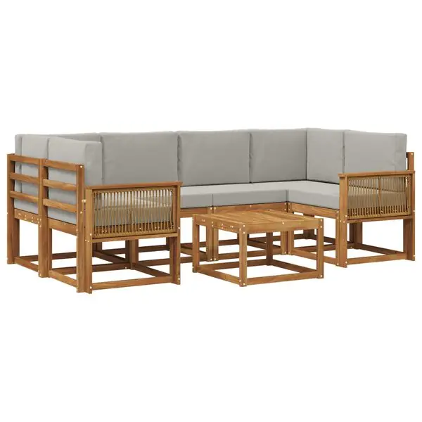 vidaXL Utomhussoffset med kudde 7 pcs Naturlig och ljusgrå Polyester Snabb frakt