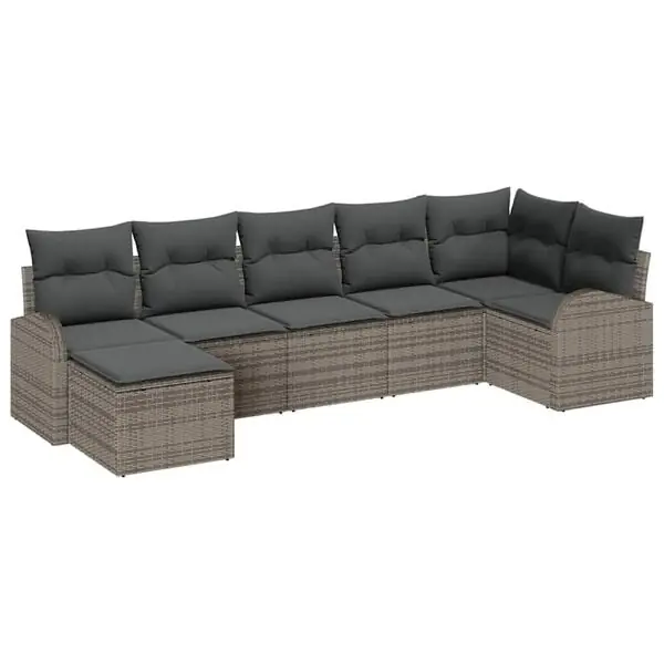Fri frakt vidaXL Trädgårdsoffset med kudde 7 pcs Grå Poly rattan