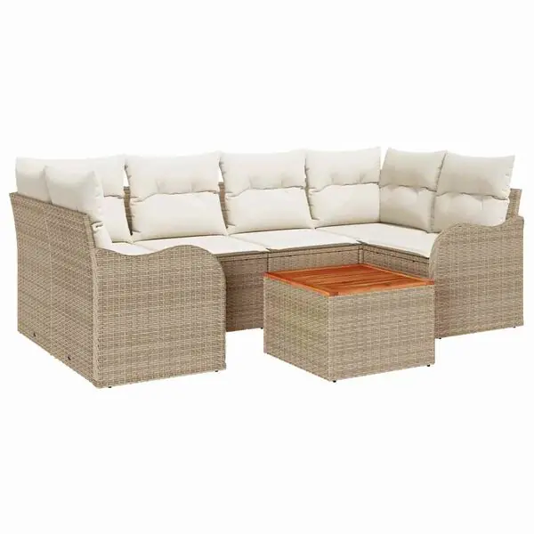 vidaXL Trädgårdsoffset 7 pcs Beige och gräddfärgad konstrotting Beställ idag