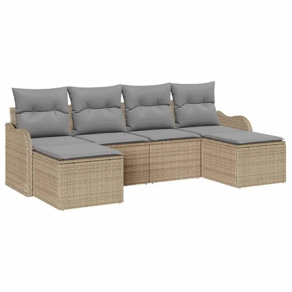 Fynd vidaXL Trädgårdsoffset med kudde 6 pcs beige och ljusgrå Poly rattan