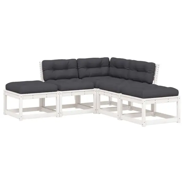 vidaXL Loungegrupp för trädgården 5 delar med dynor vit massiv furu Säker betalning