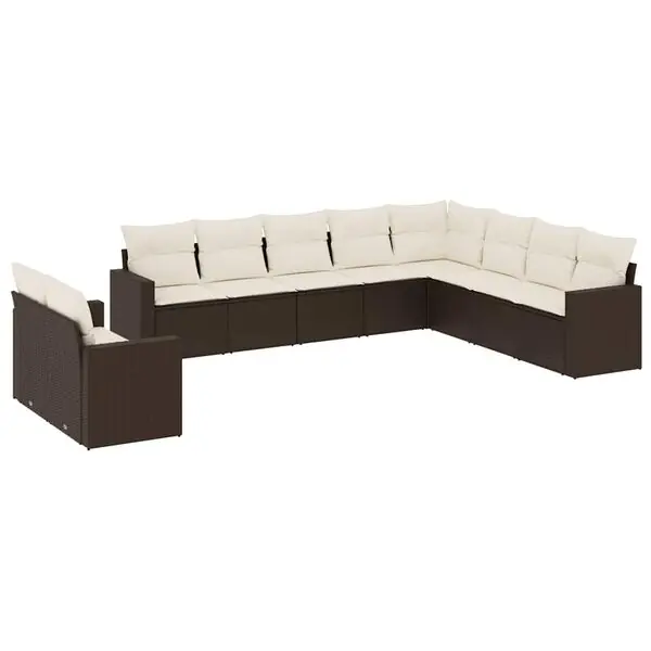 Fri frakt vidaXL Loungegrupp 10 delar med brun dynor konstrotting