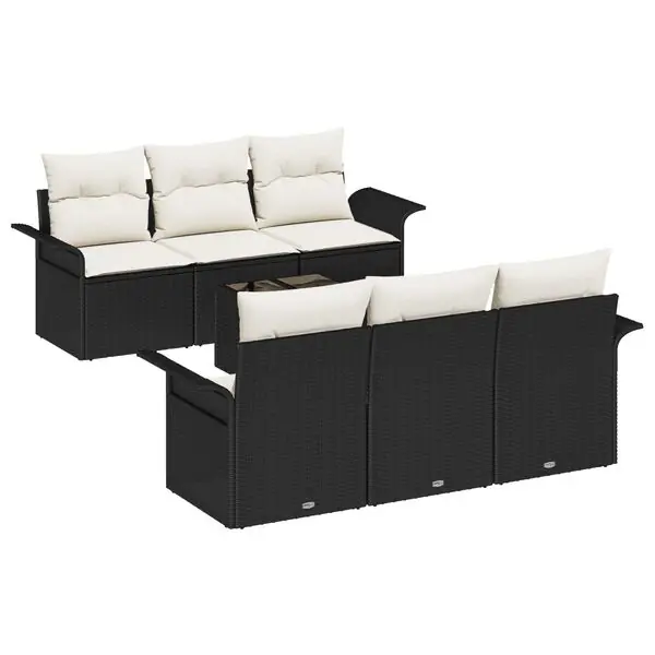 Kundfavorit vidaXL Trädgårdsoffset med kudde 7 pcs Svart och kräm konstrotting