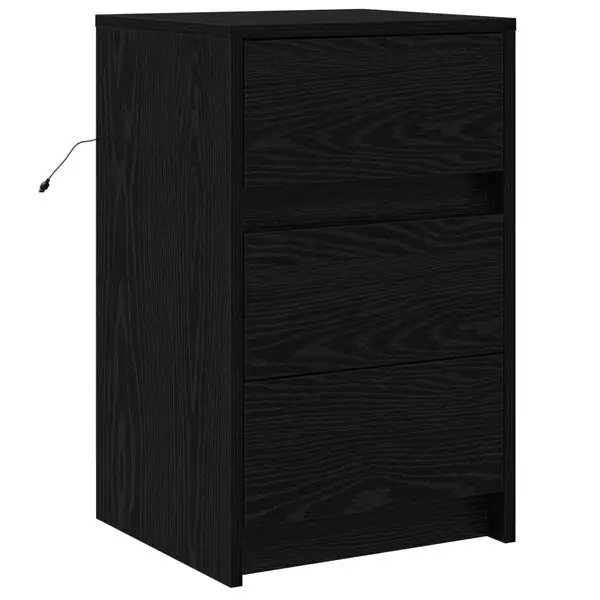Lågt pris vidaXL Nattduksbord med låda Svart Ek 38 x 34 x 61 cm Konstruerat trä