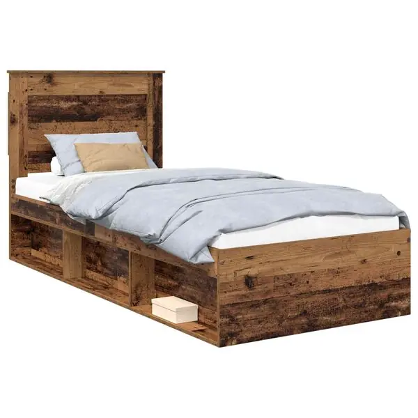 Premium vidaXL Sängram med huvudgavel Gammalt trä 100 x 200 cm Massiv furu