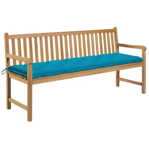 vidaXL Trädgårdsbänk med ljusblå dyna 175 cm massiv teak Snabb frakt