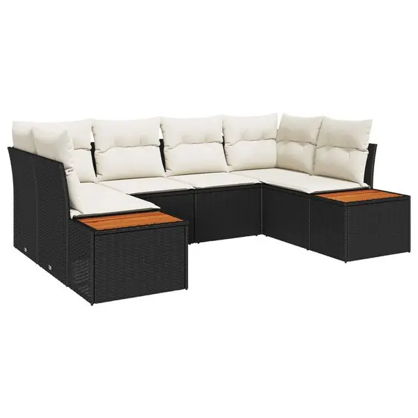 vidaXL Trädgårdsoffset med kudde 6 pcs Svart och kräm Polyrattan Kampanj