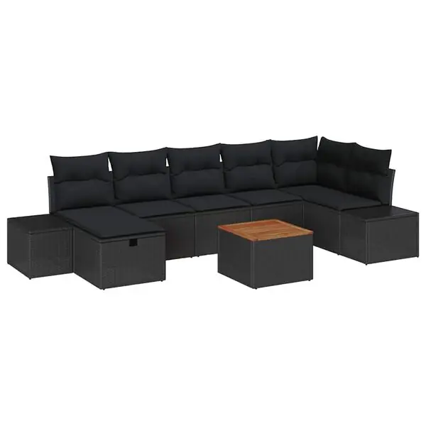 vidaXL Trädgårdsoffset med kudde med lagring 8 pcs Svart Poly rattan Utförsäljning