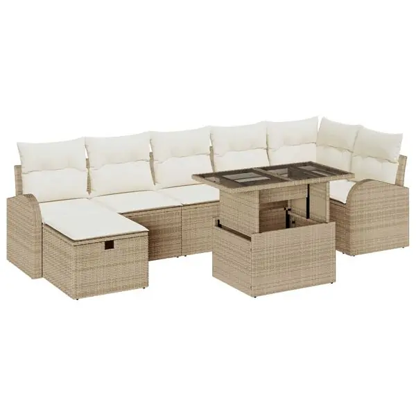 Endast idag vidaXL Trädgårdsoffset med kudde med lagring 8 pcs Beige Poly rattan