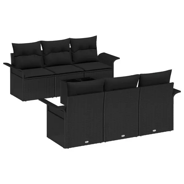 I lager vidaXL Trädgårdsoffset med kudde med lagring 7 pcs Svart konstrotting