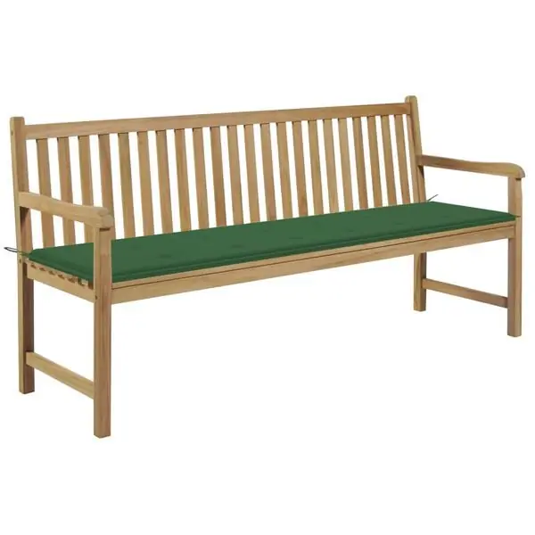 Begränsad tid vidaXL Trädgårdsbänk med grön dyna 175 cm massiv teak