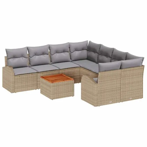 Beställ idag vidaXL Trädgårdsoffset 9 pcs Beige och Ljusgrå konstrotting