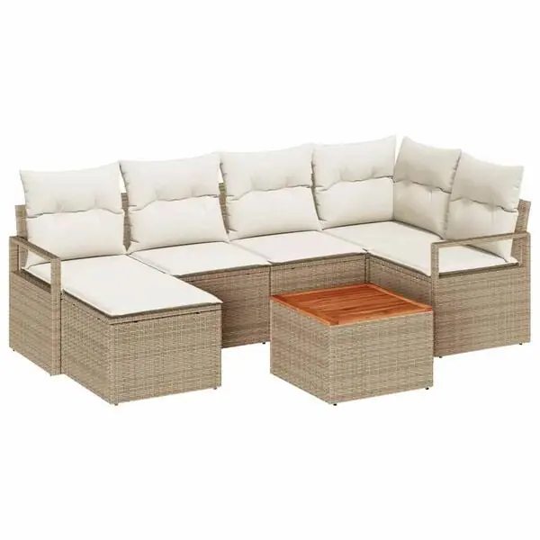 vidaXL Trädgårdsoffset 7 pcs Beige och gräddfärgad konstrotting Beställ idag