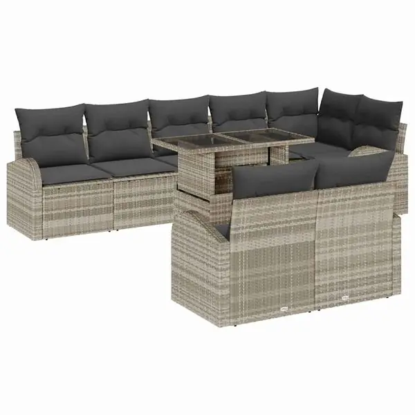 vidaXL Trädgårdsoffset med lagring 9 pcs Ljusgrå Poly rattan Lägg i varukorgen
