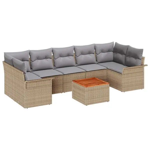 Outlet vidaXL Trädgårdsoffset 8 pcs Beige och Ljusgrå konstrotting
