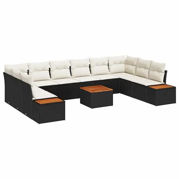 vidaXL Trädgårdsoffset med kudde 11 pcs Svart Poly rattan Trygg betalning