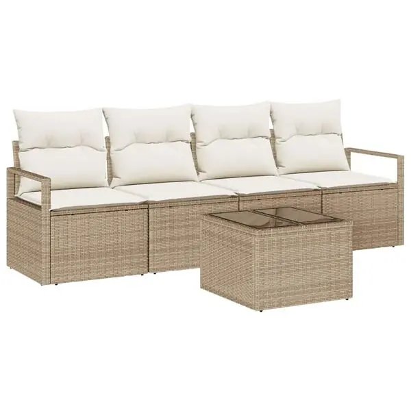 vidaXL Soffset med kudde 5 pcs Beige och gräddfärgad konstrotting Outlet